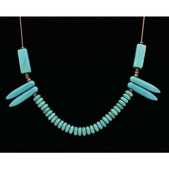 Devon Pavlovits Turquoise Necklace Beaded Chain Long Boho Designer Signed Bin8 - Picture 1 of 12